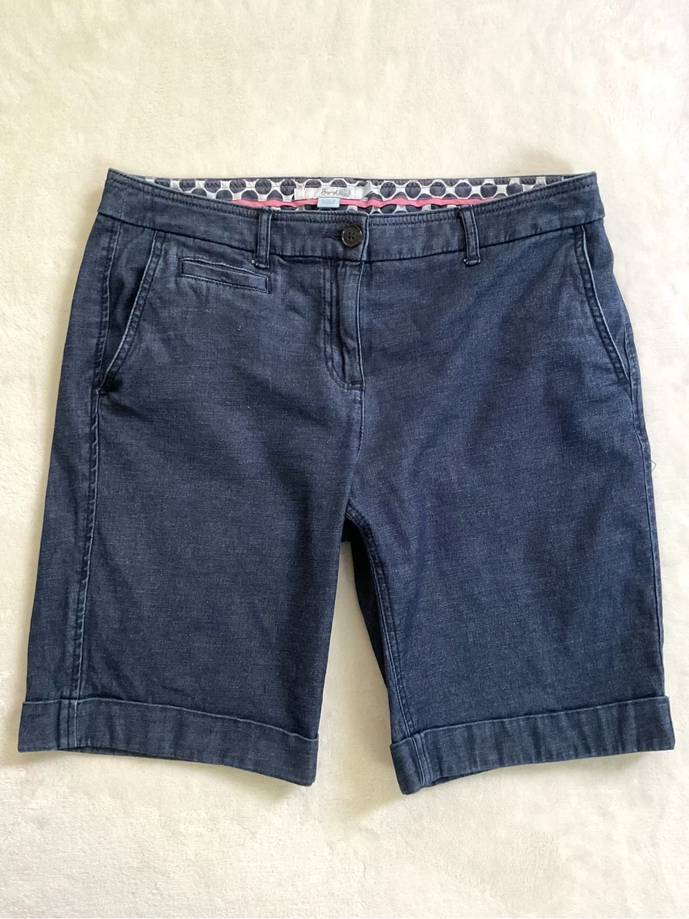 Boden Dark Wash Denim Bermuda Shorts Cuffed Stretch Cotton US Size 6